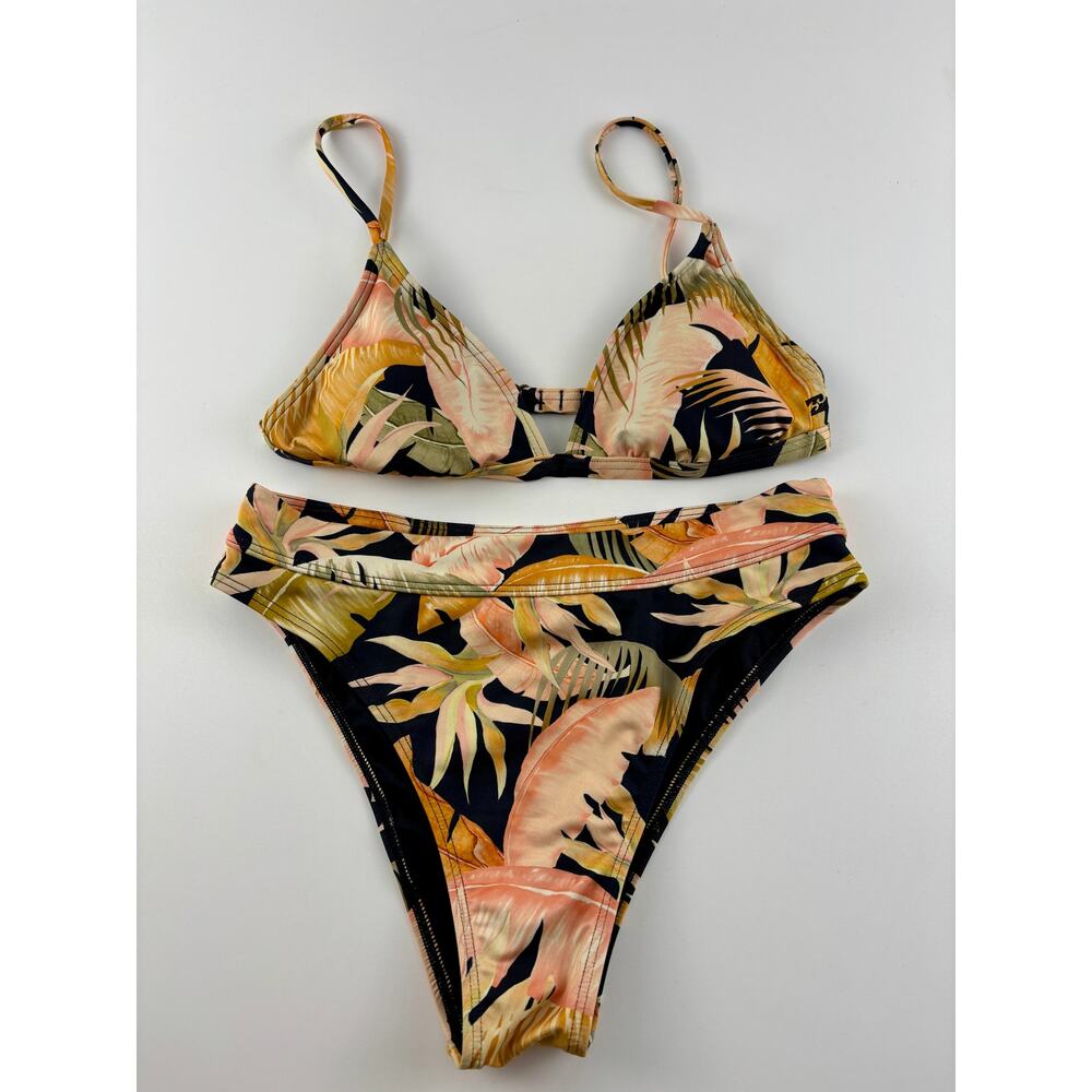Billabong Bikini Set Small Tropical Floral Triangle Top Mid Rise Bottom